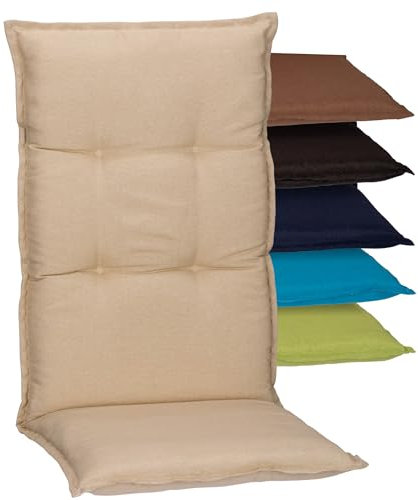Beo Gartenstuhlauflagen Hochlehner UV-beständig Turin | Made in EU Premium-Qualität | Hochlehner Auflagen waschbar | Atmungsaktive Stuhlauflagen Hochlehner mit Feder-Muster in Beige