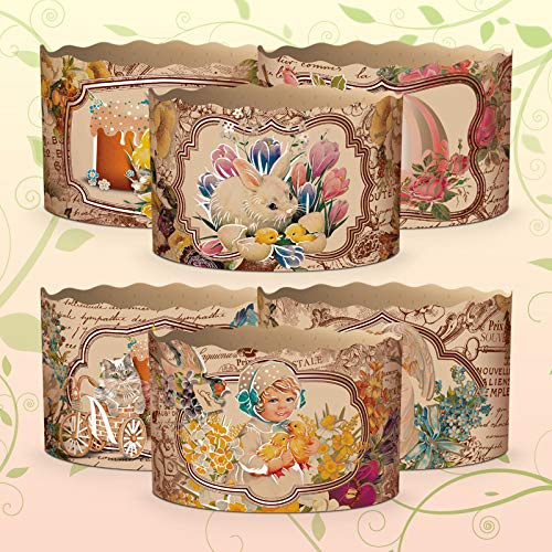 6pcs Baking Paper Molds for Easter Bread Cakes Panettone Paska Kulich (Victorian, 130 * 85 mm (Diameter*Height))