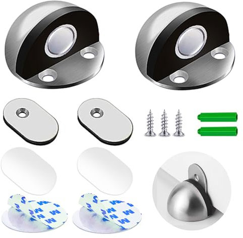 Upgrade Magnetic Wall Door Stop, Adhesive ZUONAI 2 Pack Heavy Duty Door Stopper with Rubber Outdoor, Magnetic Door Stoppers Floor Door Holder Stainless Steel Magnets Door Stops