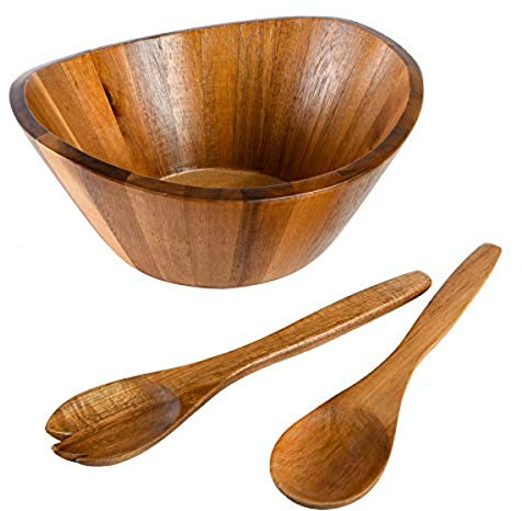 Gibson Home Sherwood 3-Piece Acacia Wood Salad Bowl Set, 32 Quart Large Serving Bowls, Natural Finish, Durable & Eco-Friendly