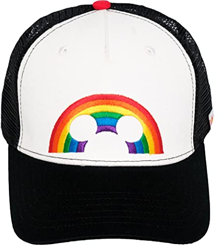 Concept One Unisex-Erwachsene Disney Mickey Mouse Mütze, Rainbow Pride Mesh Back Snapback Baseball Cap Trucker Hat, schwarz und weiß, Einheitsgröße