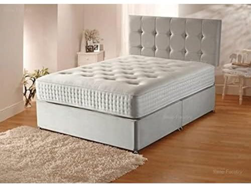 Sleep Factory Ltd Plush Velvet Divan Bed Set with Hybrid Orthopaedic Mattress,Headboard and 2 Free Bed Drawers (4.6FT Double)