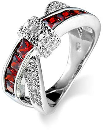 Banemi Gold Schmuck Ringe, Ring Damen Klein Weißvergoldeter Rot Zirkonia Rechteckig Damen Partyschmuck Größe 65 (20.7)