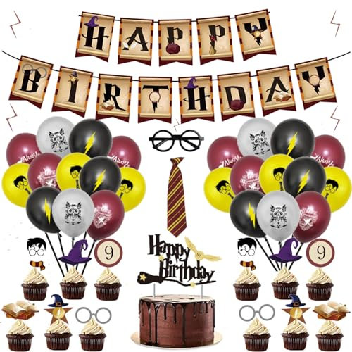birthday banner, birthday party props, wizard party supplies, wizard cake topper, harry potter cupcake decoration, wizard theme decoration, party