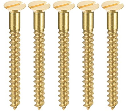 sourcing map Lot de 20 vis à bois M5 x 50 mm à tête plate en laiton autotaraudeuses