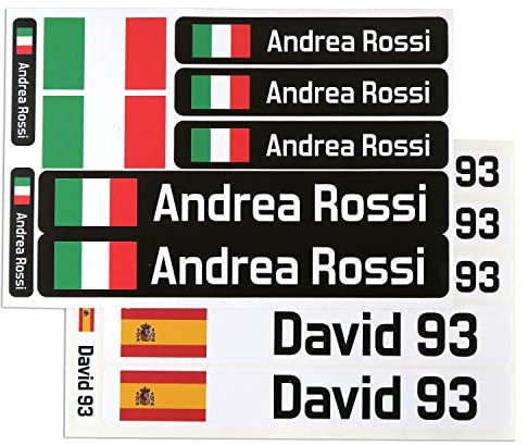 Name für Padelschläger. 9 Aufkleber mit Flagge und personalisiertem Namen für Sportgeräte: Schläger, Schläger und Zubehör. Wasserfeste Aufkleber in verschiedenen Größen.