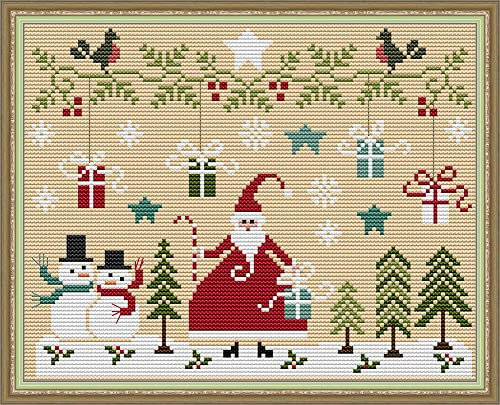 OWN4B Kreuzstich Stickpackungen Vorgedruckt, Weihnachtsmann Bilder 11CT 14,2x10,6 Zoll DIY Stickpackung Set (Weihnachten)