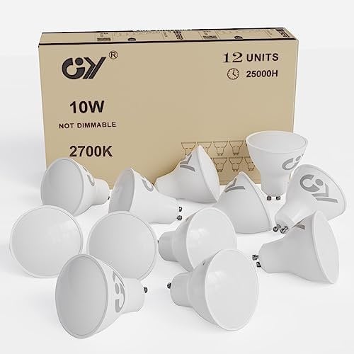 GY Bombillas LED GU10, 10W 930LM 2700K Blanco Calido, 110° Ángulo de haz, se pueden usar para iluminación de inundación amplia integrada, listada en CE, No regulable, 12 Unidad (Paquete de 1)