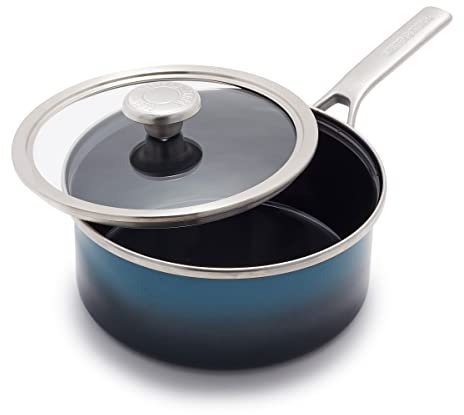 Merten & Storck Europäisch gefertigtes Kochgeschirr aus emailliertem Stahlkern, 2,5 QT Kochtopf mit Deckel, Induktion, PFAS und PTFE-frei, spülmaschinenfest, ofen- und grillfest, Ägäisches Blaugrün