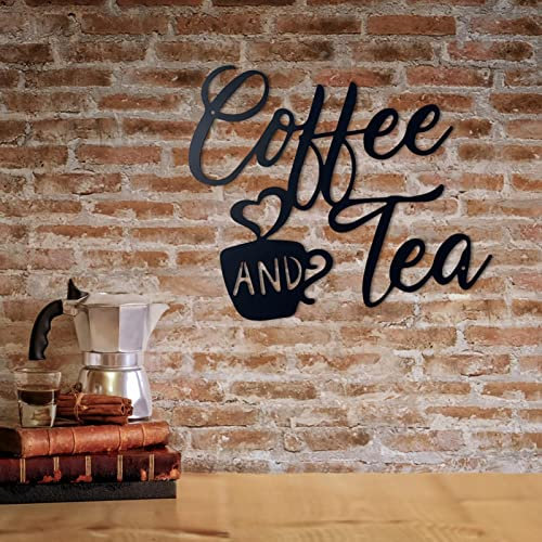 JINGLING Coffee Wall Signs - Black Metal Hanging Coffee Cup Decor - Word Art for Farmhouse Kitchen Home Wall Decor
