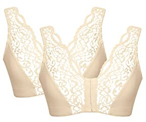 Eden House Ladies | Pack of Two Lace Front Fastening Magic Bras | Beige