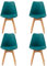 H.J WeDoo 4er Set Küchenstühle Esszimmerstühle Modern Esszimmermöbel, mit Massivholz Buchenholz Bein und Kissen aus PU-Leder, Türkis