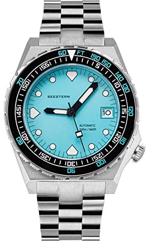 SEESTERN SUB 600T Keramik-Lünette, Lume, Datumsanzeige, 20 ATM 200 m, Herren-Sportuhr, Sugess S407-600T.TC, silber, Armband