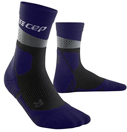 CEP HIKING MAX CUSHION – Mid-Cut Merino Socken für Herren für Trekking & Hiking – Wandersocken Merino für Herren mit Smart Dry & Silber-Ionen, starker Polsterung – Anti Blasen Socken – Grau/Lila M