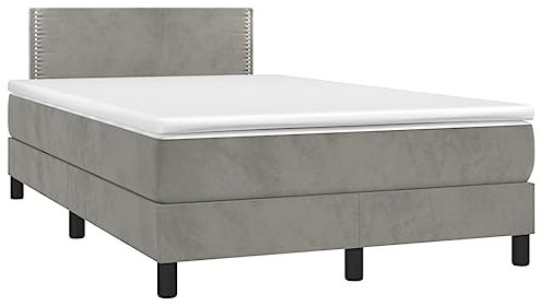 vidaXL Boxspringbett mit Matratze LED Doppelbett Polsterbett Bett Bettrahmen Bettgestell Lattenrost Hotelbett Schlafzimmerbett Hellgrau 120x200cm Samt