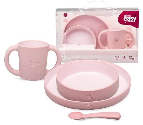 Juego de Vajilla Bebe Interbaby | Set Vajilla Infantil 5 Piezas Plato Llano, Bo, Cuchara, Tenedor y Vaso Antigoteo Aprendizaje | Apta para Microondas y Lavavajillas, Mayores de 6 Meses