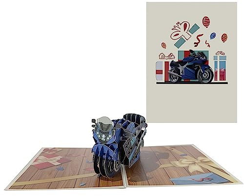 yaartz 3D-Pop-Up-Karte, Grußkarte mit Umschlag und Notizschild, für alle Anlässe, Motiv: Motorrad