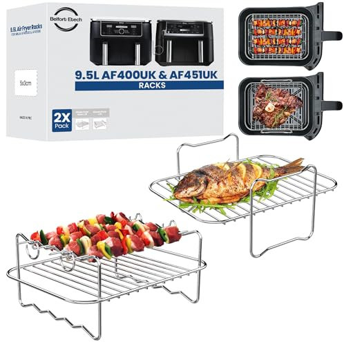 Premium Ninja AF400EU Grillrost | 2 Stücke Airfryer Grillrost für Foodi Max Dual Zone AF400EU | 304 Edelstahl Dual Heißluftfritteuse Grillrost | Ninja Airfryer Grillrost |