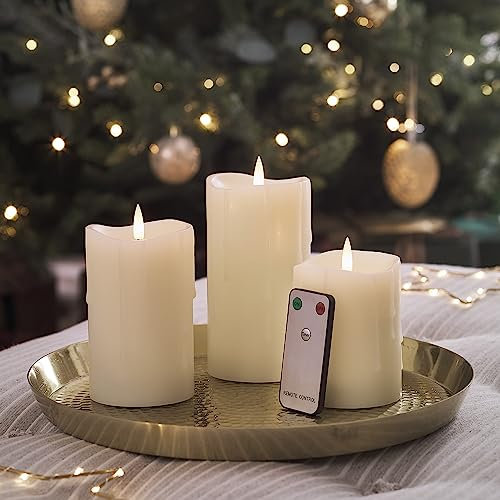 Lights4fun 3 Ivory TruGlow® Battery LED Flameless Pillar Candles Real Dripping Wax Remote Control