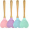 MASINIES 4pcs Heart Shape Silicon Wooden Spoon Cooking Serving Mixing Spoon Spatula Salad Spoons Kitchen Utensil
