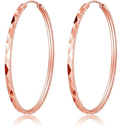Deyanse 925 Sterling Silber Creolen - Rosegold Ohrringe Groß, 60mm Durchmesser Klappcreolen, Runde Kreis Endless Ohrschmuck, Huggies Mit Geschenkbox