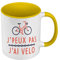 Mug de Couleur Qualité Premium Jaune - J'Peux Pas J'ai Vélo Cyclisme VTT Route - Tasse avec anse et intérieur de couleur