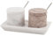 Radicaln Salero de mármol con tapa de 7,6 cm, hecho a mano, blanco y piedra marinara, recipiente ideal para cocina, soporte ideal con tapa, tarro de especias y bodega de sal, juego de 2 con bandeja