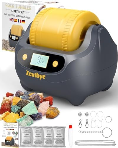 Rock Tumbler Kit, lucidatrice per roccia con timer digitale di 9 giorni, kit completo per la lucidatura delle rocce, design a doppio strato, design con riduzione del rumore, macina include bicchiere