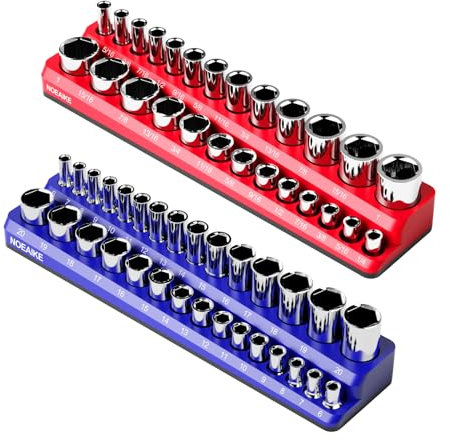 NOEAIKE 3/8 Inch Magnetic Socket Organizer,2-Pack Metric &SAE Sockets Holder Set 3/8 Drive Socket Trays, Holds 56 Pcs Standard and Deep Size Sockets(Socket not Included)