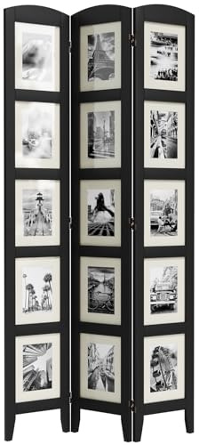 SZQINJI 3 Panel Photo Room Divider Screen, Black