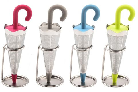 Niedlicher Tee-Ei | Regenschirm-Tee-Ei | Wiederverwendbares Tee-Ei für losen Tee | Tee-Ei-Netz aus Edelstahl | Schirmfilter aus Silikon mit Abtropfschale zum Aufhängen an Teetassen und Bechern