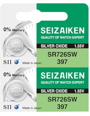 Seizaiken 397 SR726SW 1.55V 0% Hg Silver Oxide Watch Battery (2 Batteries) Made in Japan by Seiko