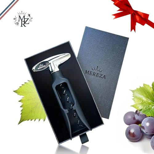 Mereza® Tire-bouchon Ergonomique, Coffret Tire-bouchon, Cadeau Noël, Marque Française, Ouvre-bouteilles, Cadeau Vin, Cadeau Homme, Anniversaire Maman, Anniversaire Papa