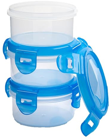 HOMESHOPA 3 Pack Round Plastic Food Storage Containers 100ml, Leak-Proof, Stackable & Airtight Fridge Containers with Clip Lock Lid, BPA Free, Microwave Freezer & Dishwasher Safe