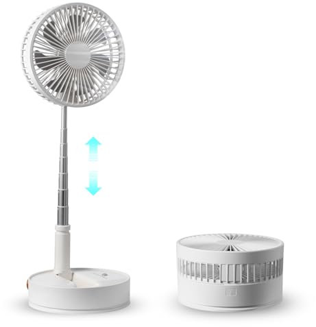 VEVOR Ventilateur Portable USB Rechargeable sur Pied 194 mm avec Télécommande Ventilateur de Bureau Silencieux Pliable Rétractable Réglable 4 Vitesses 7200 mAh pour Chambre à Coucher, Voyage, Camping