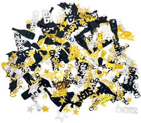 15G Graduation Konfetti 2024 Graduation Dekorationen – Schwarz Gold Silber Abschlusstisch Konfetti Glitzer Streusel Konfetti Congrats Grad Metallic Konfetti für Abschlussball Party Supplies