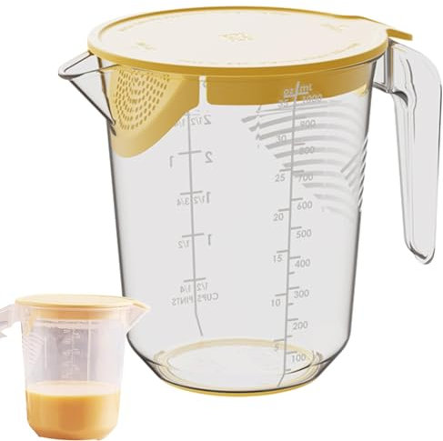 Caraffa graduata trasparente, caraffa graduata da 1 litro con coperchio, caraffa con bilancia multimisure, caraffa da cucina adatta al microonde con filtro, bilancia per la preparazione di dolci