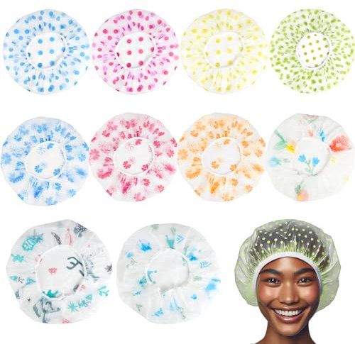 GUOYIHUA 10 Stück Duschhaube, Wiederverwendbare Duschhaube Damen, Wasserdichte Elastische Shower Cap, Farbe Duschhauben für Zuhause, Hotel, Reisen, Spa, Make-up, Salon