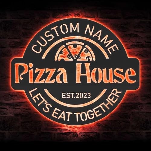 Pizzeria Ristorante Arte Della Parete in Metallo Luce a LED Personalizzata Pizza House Nome Targa Decorazioni per La Casa Insegna Al Neon Aziendale Decorazione Compleanno Natale Luce Al Neon