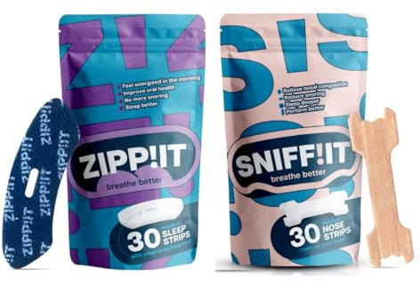 Zippit Sparset Mundpflaster & Nasenstreifen - 30 Stück Zippit Mouth Tape & 30 Stück Sniffit Nose Strips - Fördert die Nasenatmung