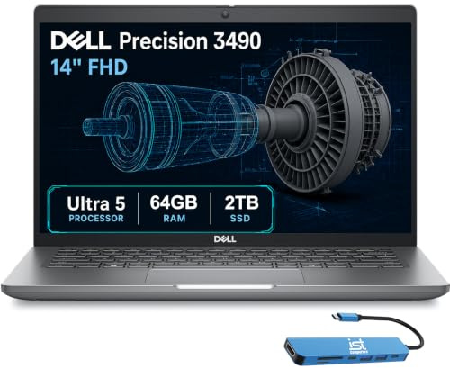 Dell Precision 3490 Mobile Workstation Laptop, 14 FHD, 64GB DDR5, 2TB SSD | 14-Core Ultra 5 135H, > i7-1355U, AI PC for Architect, Business, Engineer, 2x Thunderbolt 4, RGB Webcam, IST HUB, Win 11 Pro