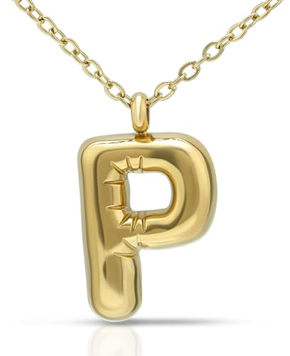 Joacii 18K vergoldeter Bubble Initial Letter Anhänger Halskette für Frauen Chunky Custom Puffy Alphabet Letter Name Drop Halskette für Männer