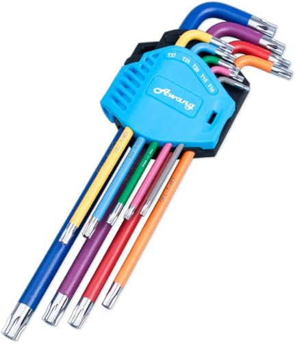 Awang 9 PCS Clés Allen T10-T50,Cles Torx acier Cr-V, petit et compact avec support pliant-Métrique