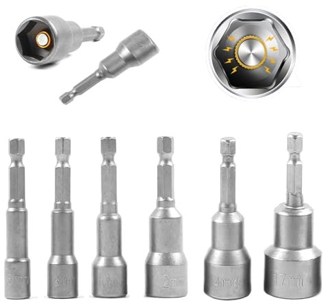 Nut Driver, 6pcs Magnetic Nut Driver Set, Metric Hex Wrench Socket Bit, 65mm Length, 17mm Socket, 17mm Hex Socket, Wing Nut Driver, Impact Driver Adapter, 17mm Impact Socket