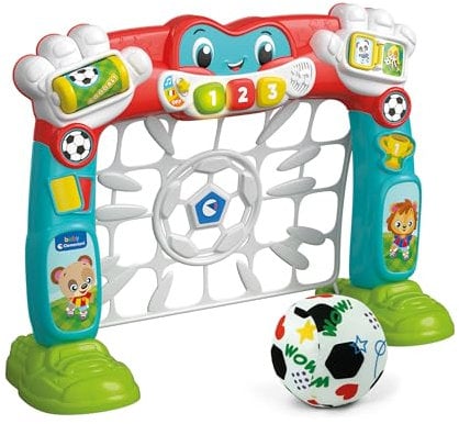 Clementoni Baby Tira e Segna Goleador Fußballtor für Kinder mit Ball, sprechendes Aktivitätszentrum, Lernspiel und interaktives Spiel (auf Italienisch und Englisch), Kinder 18 Monate, lehrt die