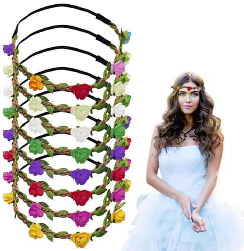FUIPVGI 8 Stück Blumenkranz Stirnband, Blumen Haarband, Damen Mädchen Boho Blumen Haarband, Braut Hochzeit Stirnband, Hawaiianische Hippie Haarschmuck, für Party Strand Geburtstag Weihnachten