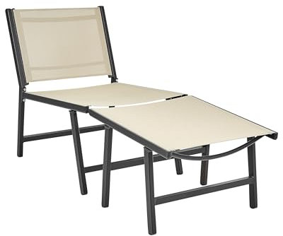 Beliani Gartenstuhl Aluminium schwarz/beige mit Rückenlehne Hocker Bespannung modern Marceddi