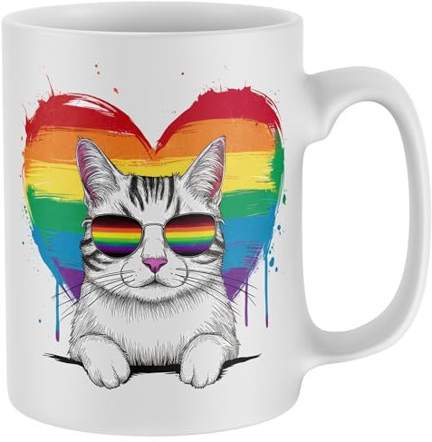 Purple Print House Pride Heart Cat Mug LGBTQ Rainbow Tea Coffee Cup Men Women