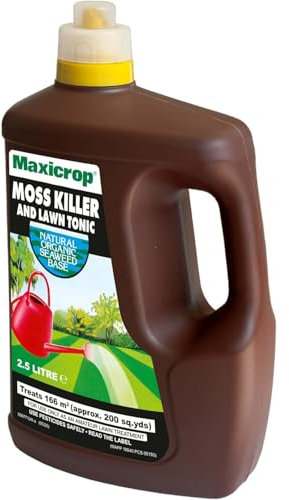 AMK® Maxicrop Moss Killer & Lawn Tonic 2.5L Feed Food Fertiliser Nutrition Removes Mossy Patches Essential Garden Vibrant Rich Colour Root Development Gardening