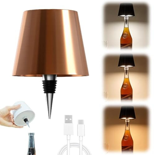 Wireless Bottle Lamp, Portable LED Wireless Bottle Lamp with 3 Modes Light Dimming, Rechargeable Wine Bottle Light Head, Touch Table Lamp for Bedroom, Fathers Day Birthday Christmas Gifts (Champagne)
